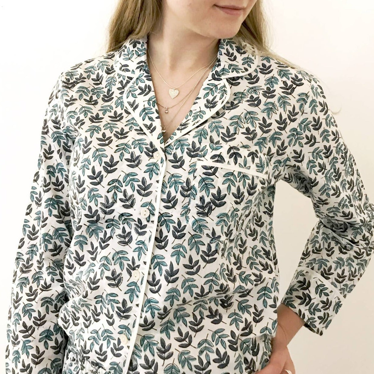 Block Printed Cotton Pajamas "Falling Leaf"