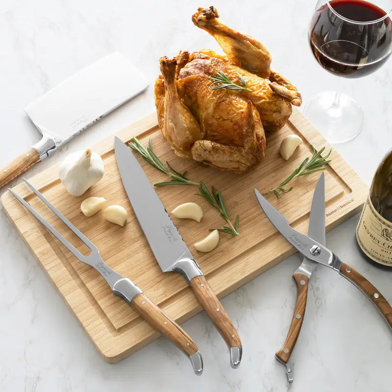 4-Piece Laguiole Chef Knife Set Olive Wood Handles