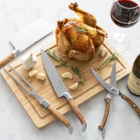 4-Piece Laguiole Chef Knife Set Olive Wood Handles