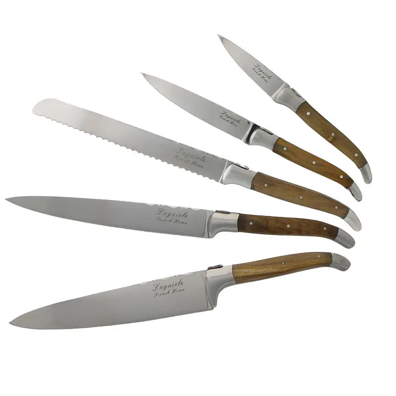 Laguiole 5pc Knife Set & Magnetic Display -Olivewood