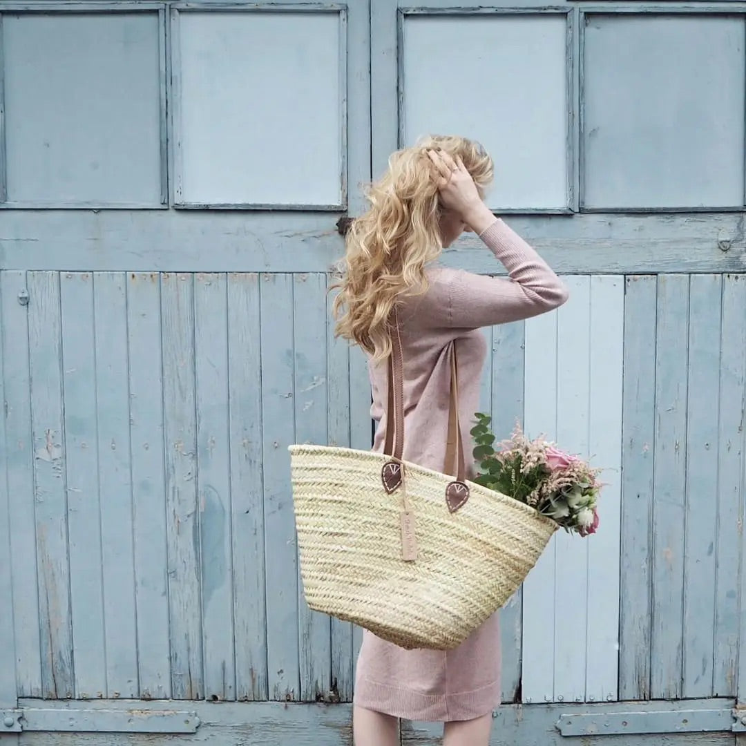 Straw Tote Bag w/ Leather Handles