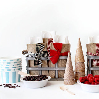 Cutlery Couture: Red/Cream Stripe Hand Tied Ribbons (Set of 8)