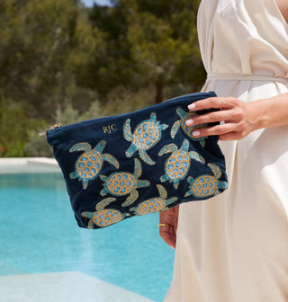 Turtle Conservation Velvet Everyday Pouch: Marine Navy