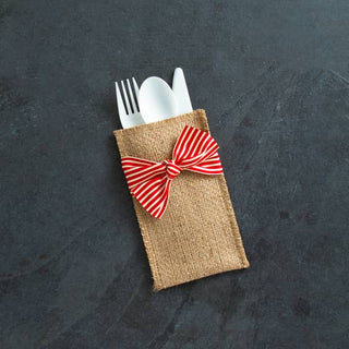 Cutlery Couture: Red/Cream Stripe Hand Tied Ribbons (Set of 8)