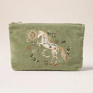 Mystical Horse Velvet Coin Purse: Olive