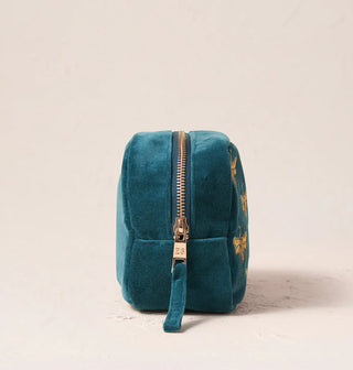 Honey Bee Velvet Makeup Bag: Rich Blue