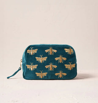 Honey Bee Velvet Makeup Bag: Rich Blue