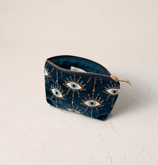 Mystical Eye Velvet Coin Purse: Ink Blue