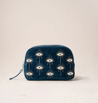 Mystical Eye Velvet Makeup Bag: Ink Blue