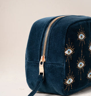 Mystical Eye Velvet Makeup Bag: Ink Blue
