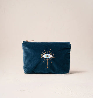 Mystical Eye Velvet Mini Pouch: Ink Blue