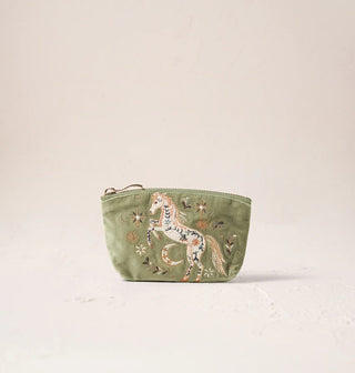 Mystical Horse Velvet Coin Purse: Olive
