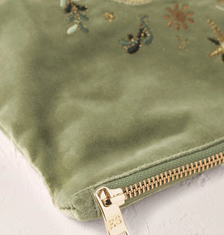 Mystical Horse Velvet Everyday Pouch: Olive