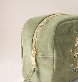 Mystical Horse Velvet Makeup Bag: Olive