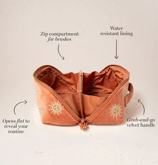 Sun Goddess Velvet Open Flat Makeup Bag: Rust