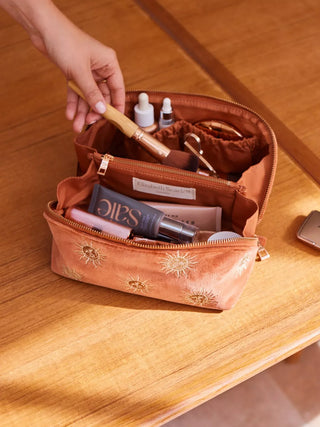 Sun Goddess Velvet Open Flat Makeup Bag: Rust