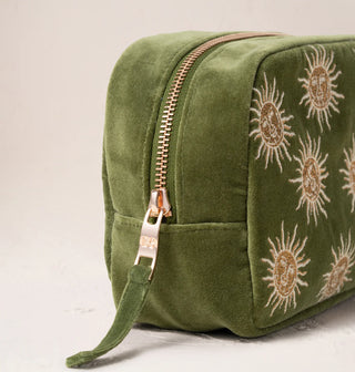 Sun Goddess Velvet Makeup Bag: Fern Green