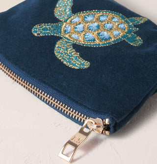 Turtle Conservation Velvet Coin Purse: Marine Navy