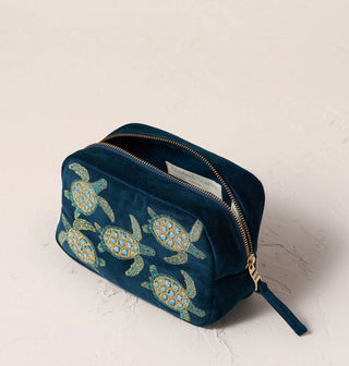 Turtle Conservation Velvet Makeup Bag: Marine Navy