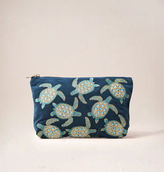 Turtle Conservation Velvet Everyday Pouch: Marine Navy