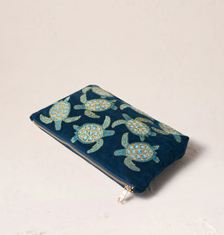 Turtle Conservation Velvet Everyday Pouch: Marine Navy