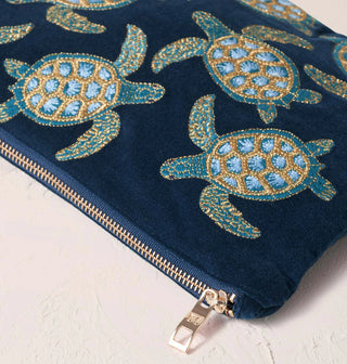Turtle Conservation Velvet Everyday Pouch: Marine Navy