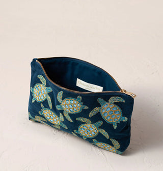 Turtle Conservation Velvet Everyday Pouch: Marine Navy
