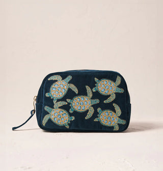 Turtle Conservation Velvet Makeup Bag: Marine Navy