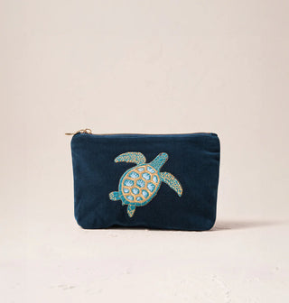 Turtle Conservation Velvet Mini Pouch: Marine Navy