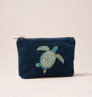 Turtle Conservation Velvet Mini Pouch: Marine Navy
