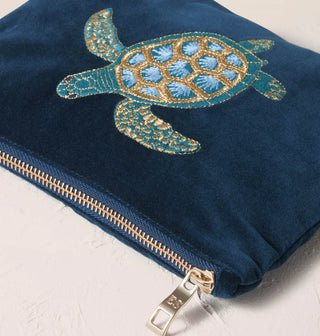Turtle Conservation Velvet Mini Pouch: Marine Navy