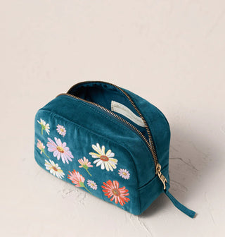 Wildflower Velvet Makeup Bag: Rich Blue