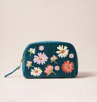 Wildflower Velvet Makeup Bag: Rich Blue