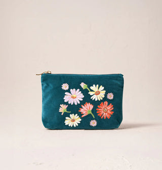 Wildflower Velvet Mini Pouch: Rich Blue