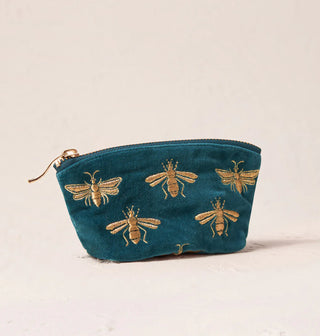 Honey Bee Velvet Coin Purse: Rich Blue