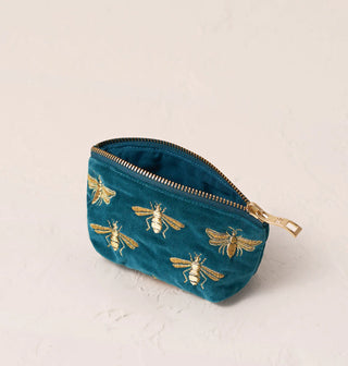 Honey Bee Velvet Coin Purse: Rich Blue