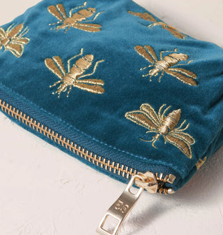 Honey Bee Velvet Coin Purse: Rich Blue