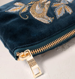 Botanical Birds Velvet Coin Purse: Ink Blue