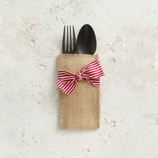 Cutlery Couture: Red/Cream Stripe Hand Tied Ribbons (Set of 8)