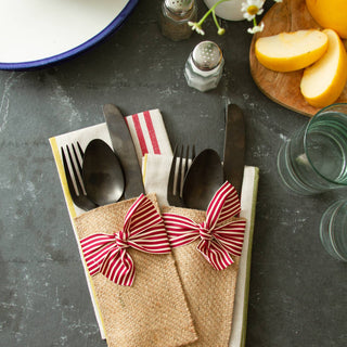 Cutlery Couture: Red/Cream Stripe Hand Tied Ribbons (Set of 8)