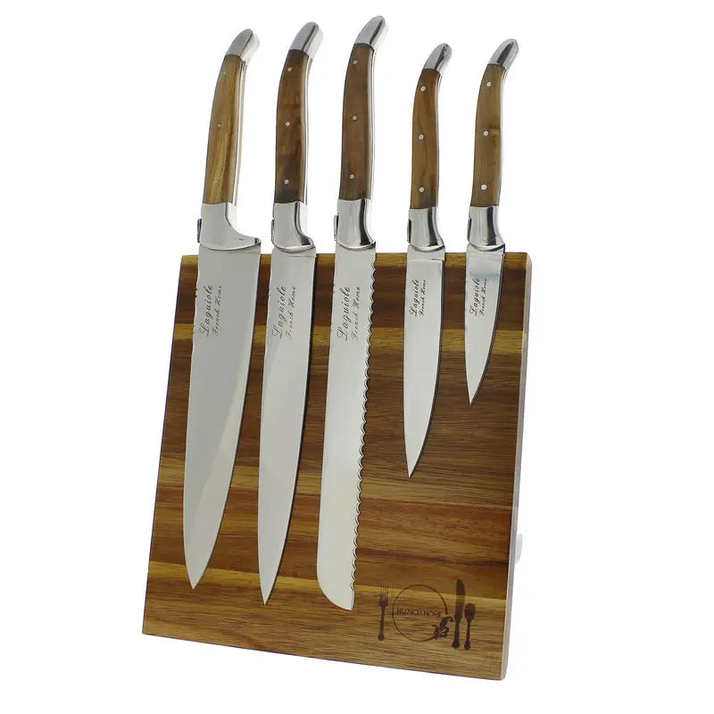 Laguiole 5pc Knife Set & Magnetic Display -Olivewood