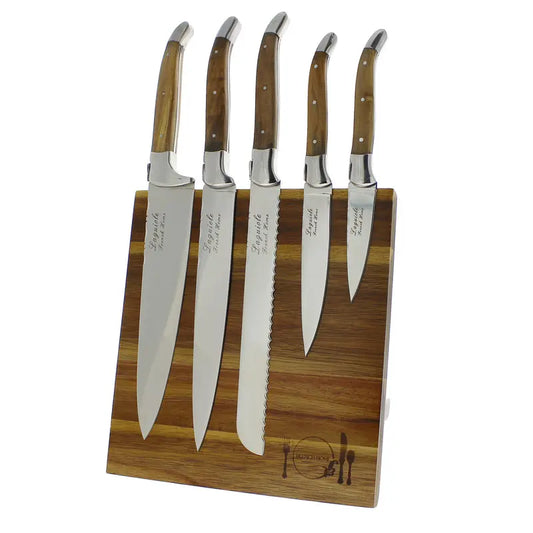Laguiole 5pc Knife Set & Magnetic Display -Olivewood
