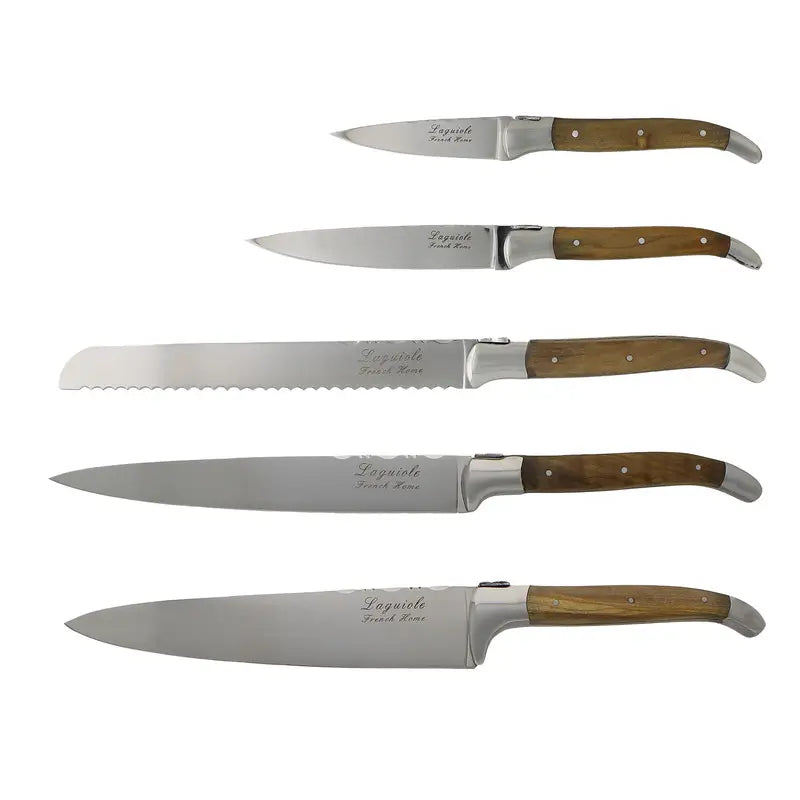 Laguiole 5pc Knife Set & Magnetic Display -Olivewood