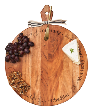 Acacia Heirloom Board with Handle Round & Gold Spreader