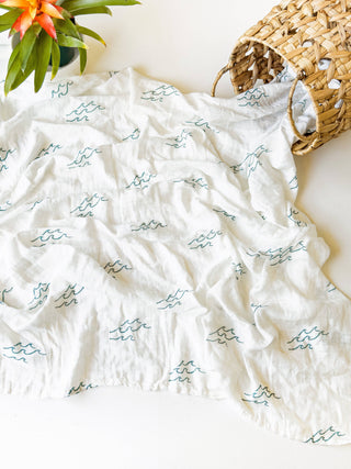 Organic Wave Baby Swaddle | Coastal Nursery Decor