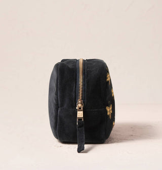 Honey Bee Velvet Cosmetics Bag: Charcoal