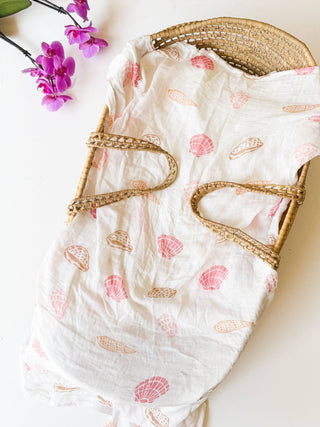 Organic Seashell Baby Swaddle | Coastal Nursery Decor