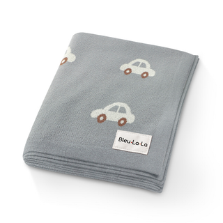 100% Luxury Cotton Receiving Swaddle Baby Blanket - Cars: Baby Blue