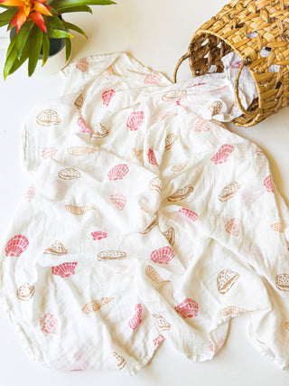 Organic Seashell Baby Swaddle | Coastal Nursery Decor