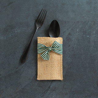 Cutlery Couture: Green Stripe Hand Tied Ribbons (Set of 8)